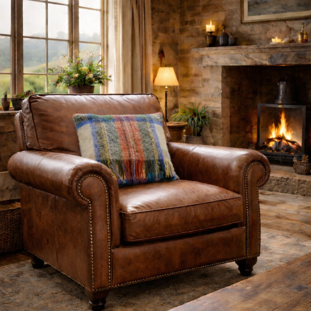 Square, Pure Mohair Cushion in Dress Stewart Tartan.