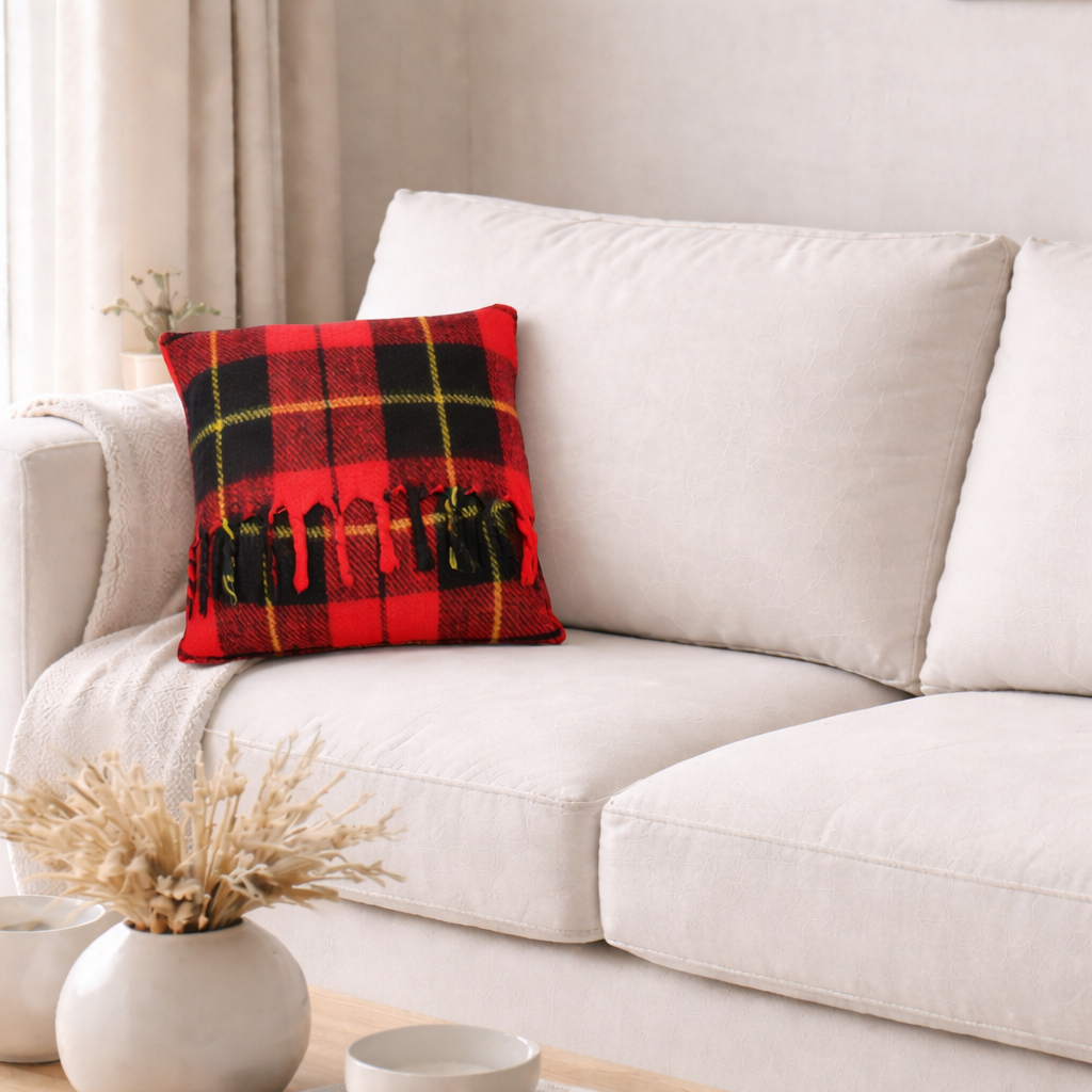 Square Wool Blend Blanket Cushion in Wallace Tartan