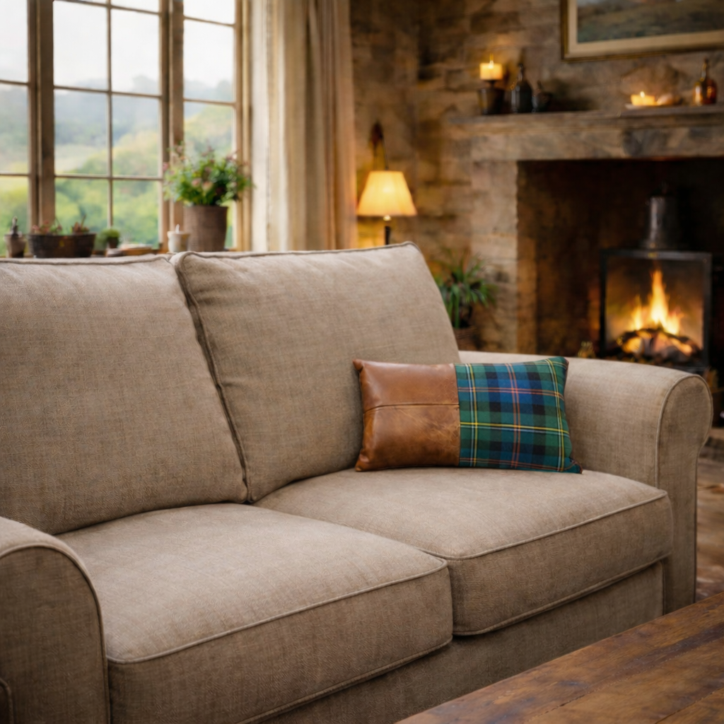 Tartan and Leather Lumbar Cushion - Malcolm Ancient