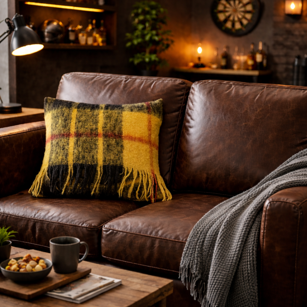 Square, Pure Mohair Cushion in "Loud" Macleod Tartan.