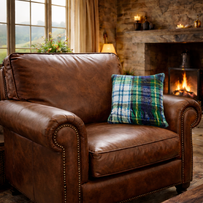 Square, Pure Mohair Blanket Cushion in Dress Gordon Tartan.
