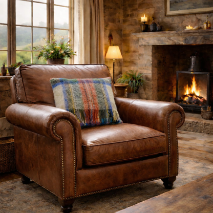 Square, Pure Mohair Cushion in Dress Stewart Tartan.