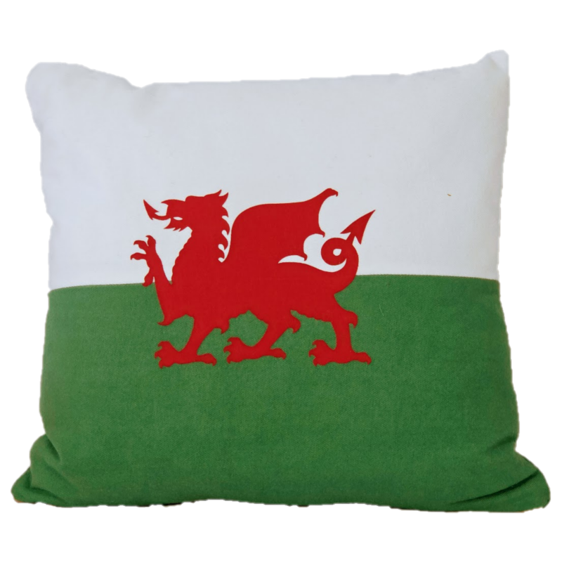 Square, Welsh Flag Cushion made from Recycled Jeans