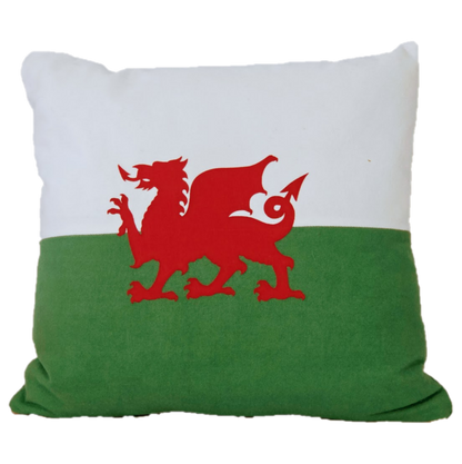 Square, Welsh Flag Cushion made from Recycled Jeans
