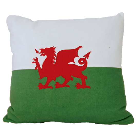 Square, Welsh Flag Cushion made from Recycled Jeans