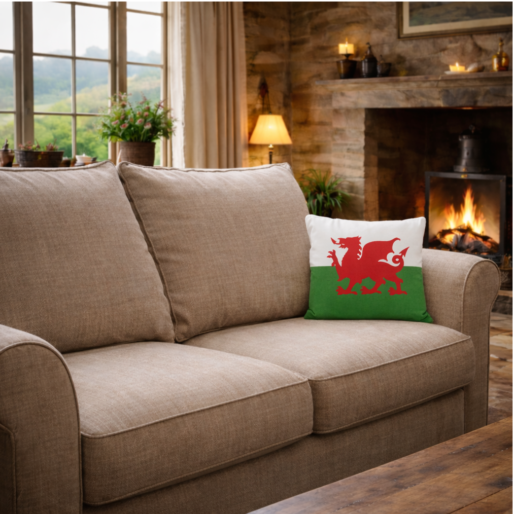 Square, Welsh Flag Cushion made from Recycled Jeans
