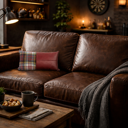 Tartan & Leather Lumbar Cushion - Anderson