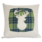 Square Linen Cushion with Bright Green Tartan Stag