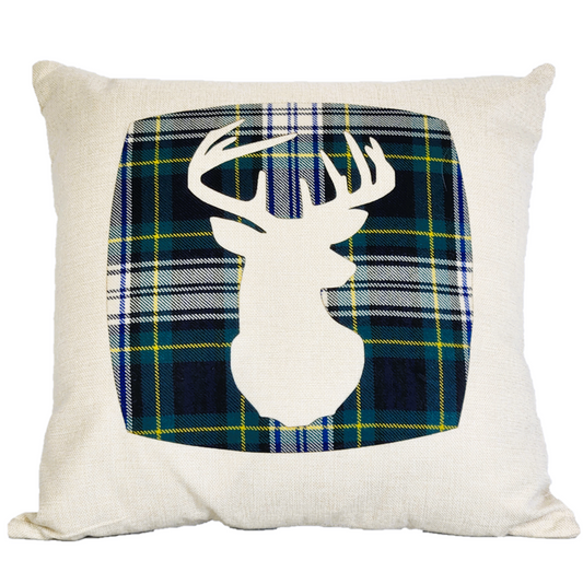 Square Linen Cushion with Gordon Tartan Stag