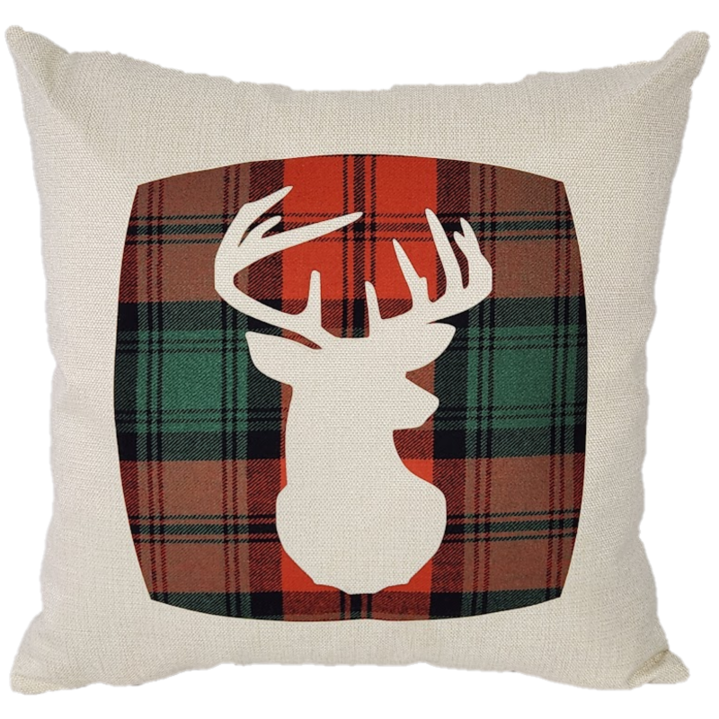 Square Linen Cushion with Kerr Tartan Stag