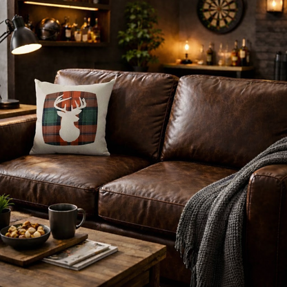 Square Linen Cushion with Kerr Tartan Stag