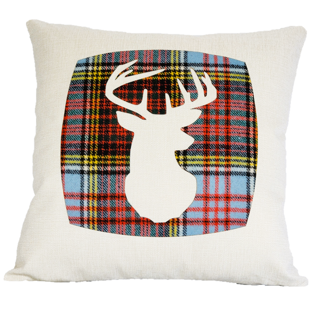 Square Linen Cushion with Anderson Tartan Stag