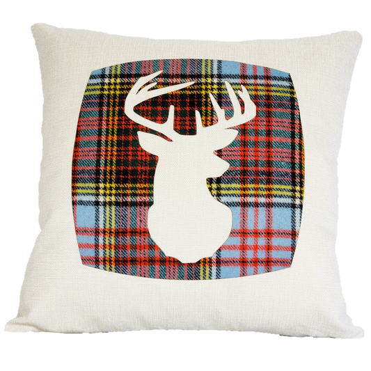 Square Linen Cushion with Anderson Tartan Stag