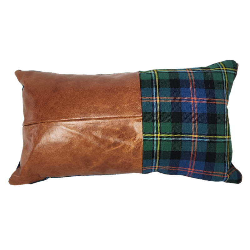 Tartan and Leather Lumbar Cushion - Malcolm Ancient