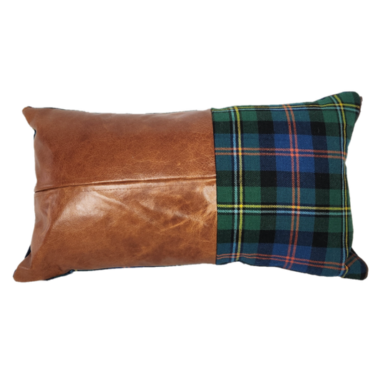 Tartan and Leather Lumbar Cushion - Malcolm Ancient