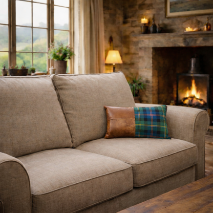 Tartan and Leather Lumbar Cushion - Malcolm Ancient
