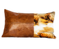 Tartan & Leather Lumbar Cushion with Highland Cow Print