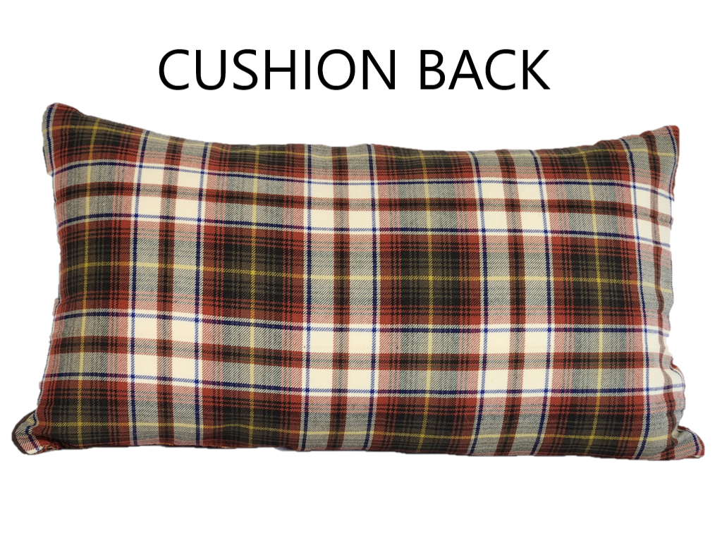 Tartan & Leather Lumbar Cushion with Highland Cow Print