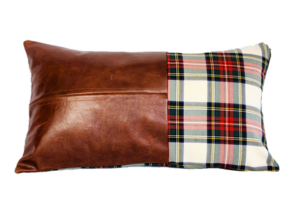 Tartan & Leather Lumbar Cushion - Dress Stewart Tartan