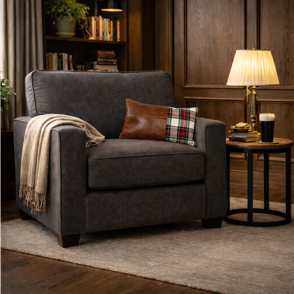 Tartan & Leather Lumbar Cushion - Dress Stewart Tartan