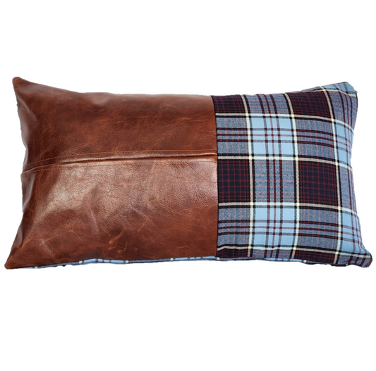 Tartan & Leather Lumbar Cushion - Canadian Airforce Tartan