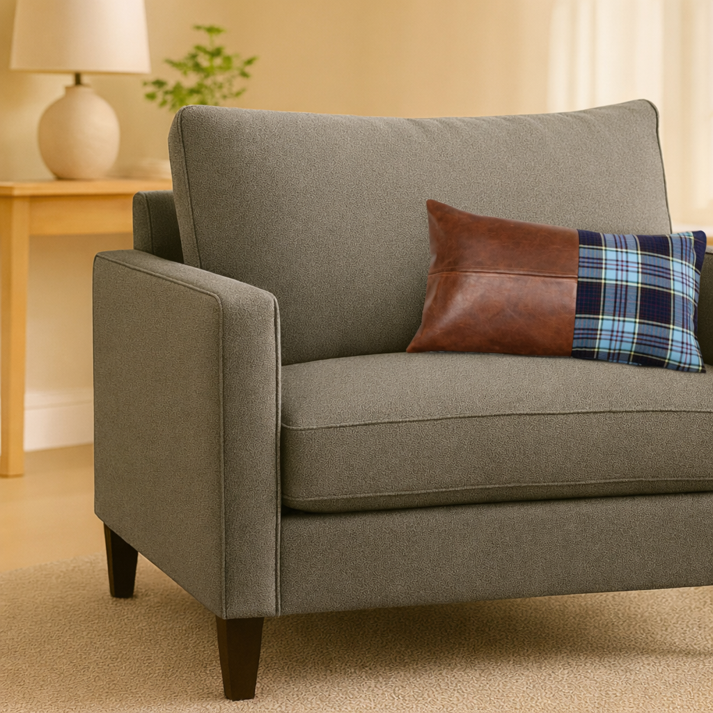 Tartan & Leather Lumbar Cushion - Canadian Airforce Tartan