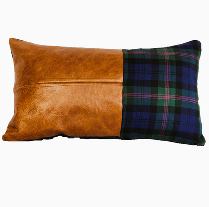Tartan & Leather Lumbar Cushion - Baird Tartan