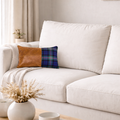 Tartan & Leather Lumbar Cushion - Baird Tartan