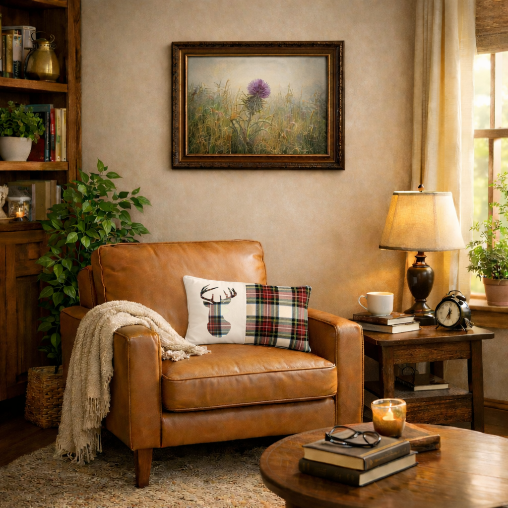 Tartan Stag Lumbar Cushion - Royal Stewart Muted