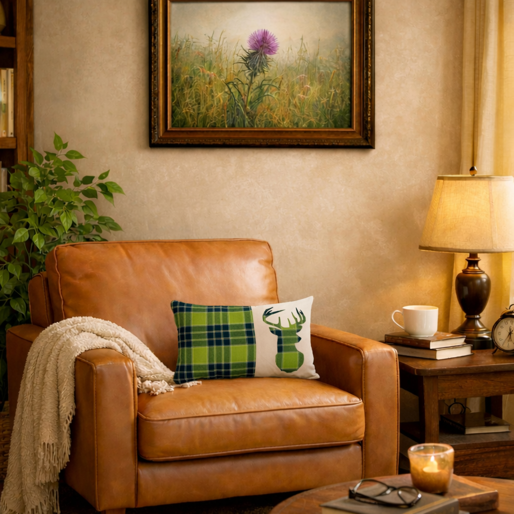 Tartan Stag Lumbar Cushion - Royal Stewart Muted